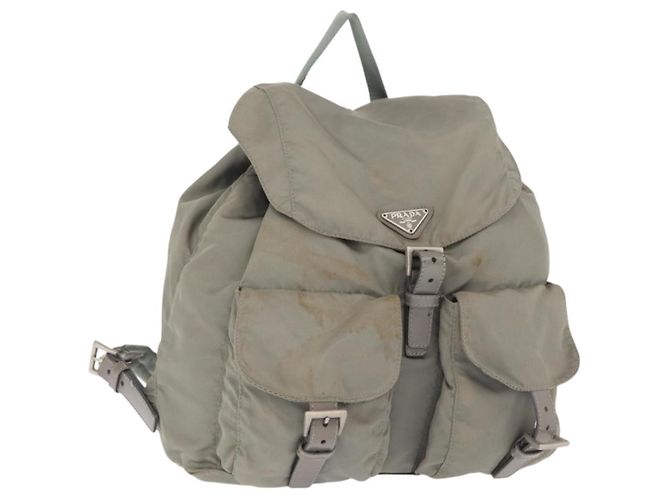 PRADA Backpack Nylon Gray Silver Auth 165573 Brown Silvery
