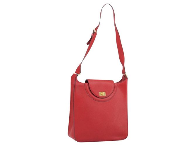 BALLY Schultertasche aus Leder Rot Gold Auth 149841 Golden