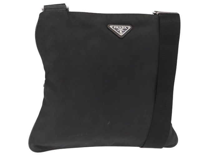 PRADA Shoulder Bag Nylon Black Silver Auth 166684 Silvery