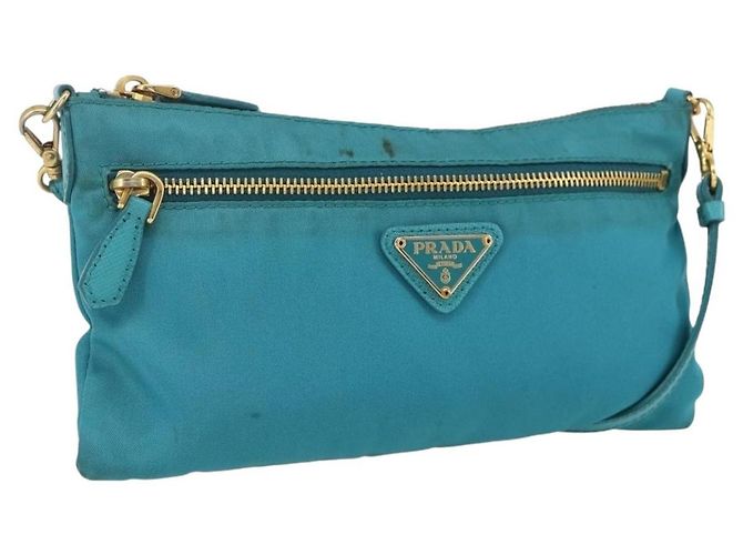 Borsa a Spalla PRADA Nylon Azzurro Chiaro Oro Auth 170291 D'oro Blu chiaro