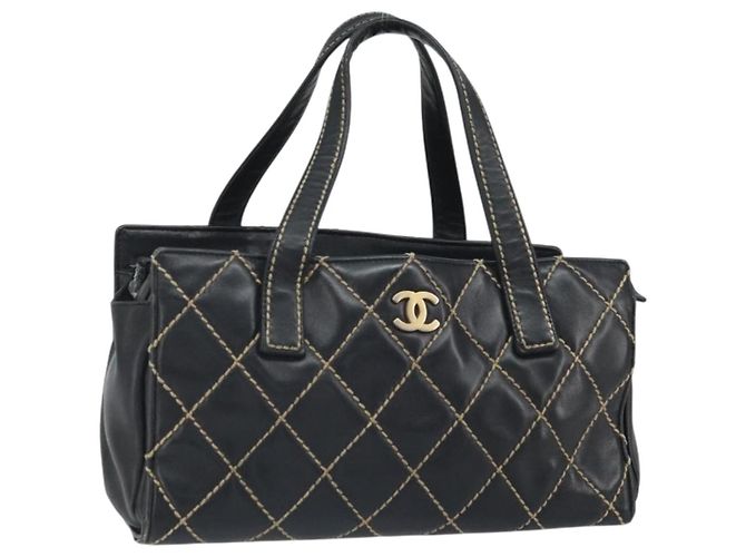 CHANEL Borsa a Mano Pelle Nera Oro CC Auth bs33126 Nero D'oro