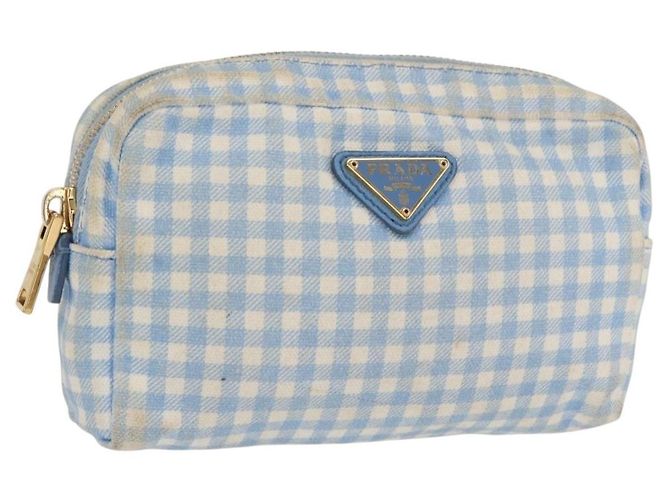 Pochette Prada in Cotone Azzurro Chiaro Oro Auth 163486 D'oro Blu chiaro