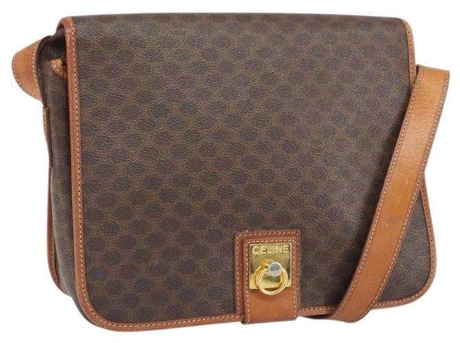 Céline Bolsa de ombro em lona Macadam CELINE em couro PVC marrom dourado Auth 170628