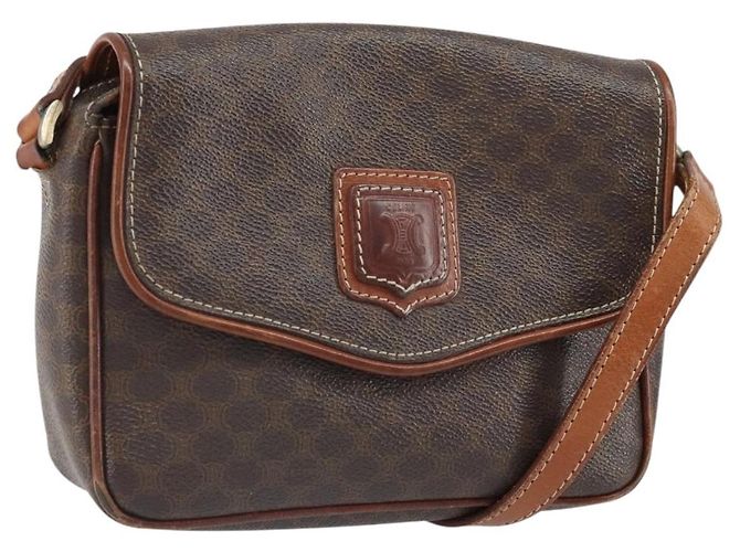 Céline Bolsa de Ombro em Lona Macadam CELINE em Couro PVC Marrom Dourado Auth BA9922