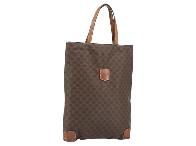 Céline CELINE Macadam Canvas Handtasche PVC Braun Gold Auth 170460 Golden
