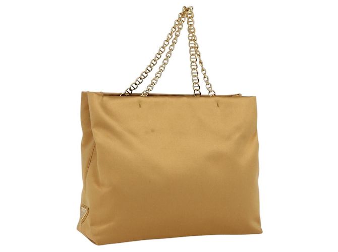 PRADA Bolso de Cadena Satén Dorado Auth 170010