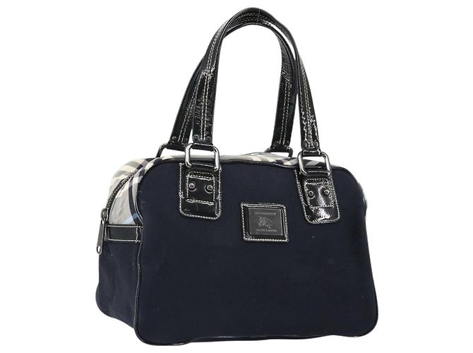 BURBERRY Nova Check Blue Label Hand Bag Canvas Black Auth 170426