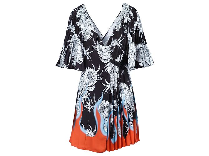 Vestido envolvente con estampado Dahlia Flame de Prada