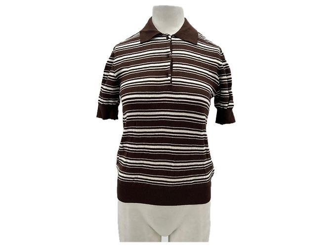 Massimo Dutti Top a rayas marrón de algodón Castaño 