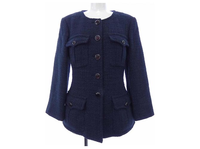 Timeless Chanel Collarless Jacket Blue Navy blue