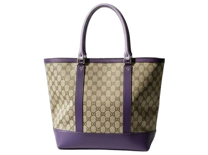 Gucci Abbey Tote GG Canvas and Purple Leather Beige Dark purple