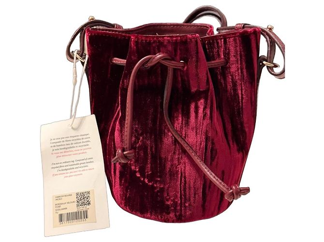 SéZane Bolso de Hombro Micro Farrow de Terciopelo Burdeos de Sezane
