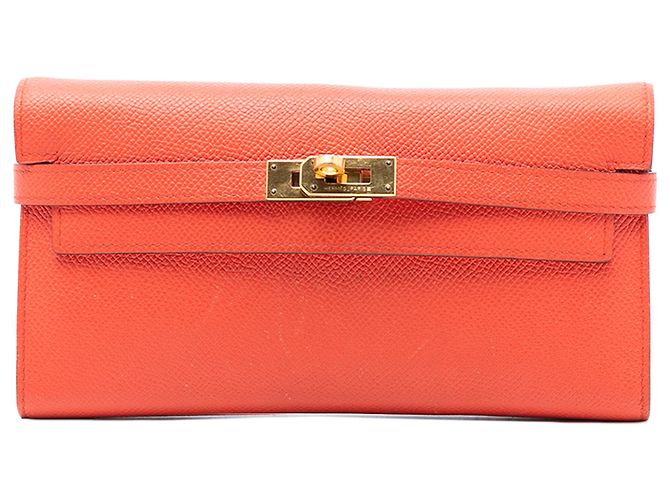 Cartera Longa Kelly Epsom Naranja Hermès Roja