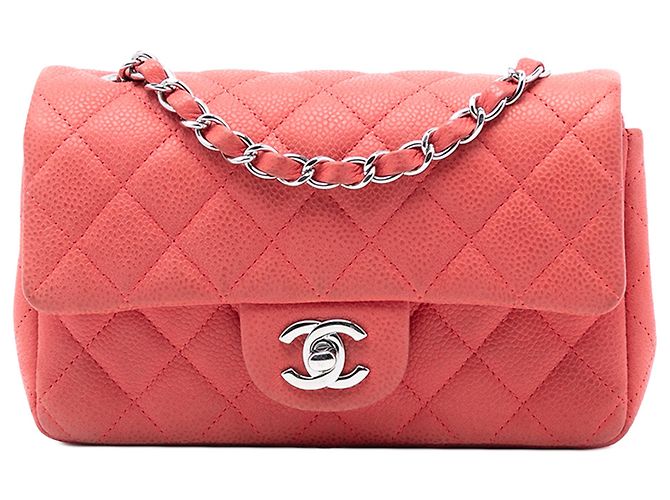 Chanel Laranja Mini Retangular Clássico Caviar Com Uma Aba Pescaria