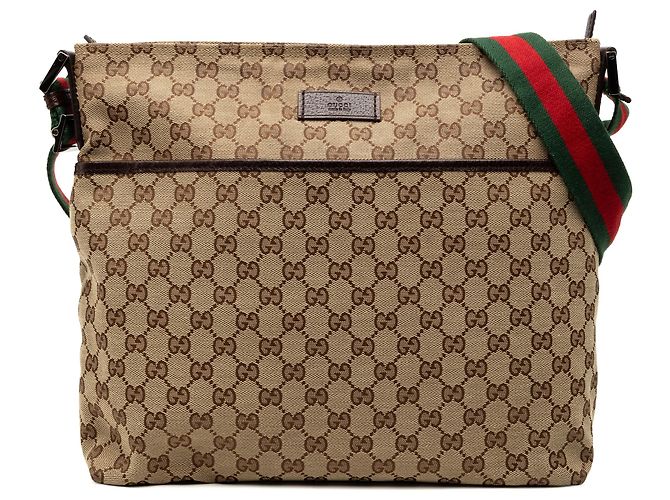 Borsa a tracolla Gucci in tela GG marrone con web Beige