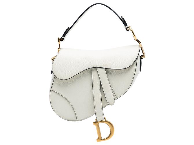 Bolsa Saddle em couro de bezerro grained branco Dior