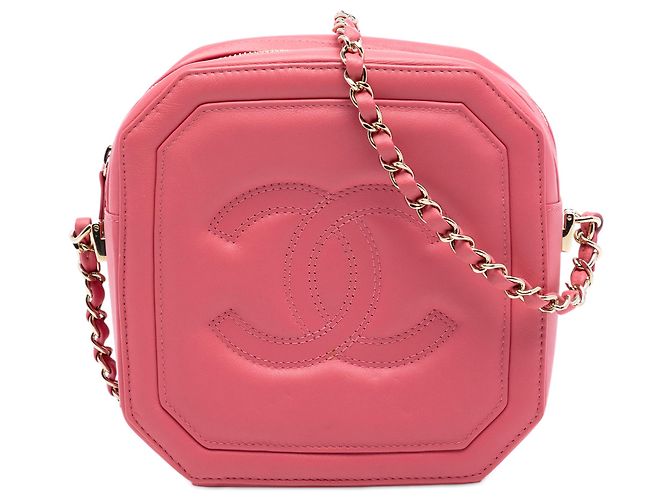 Camera Estojo para câmera em couro de bezerro rosa CC da Chanel