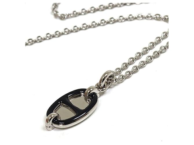 Hermès Hermes Mini Maillon PM Necklace Black Silvery 