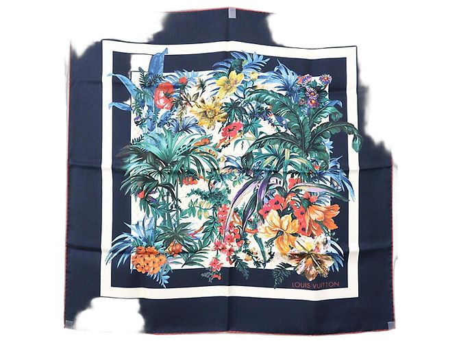 Sciarpa Louis Vuitton Monogram Carré 70 LV Bouquet Multicolore Blu navy