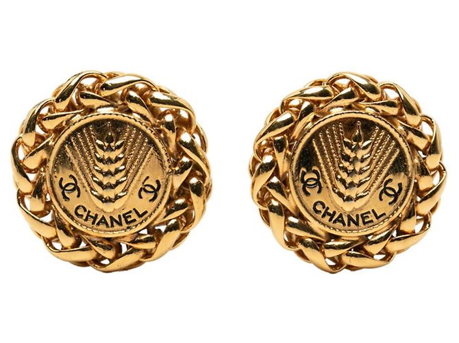 Timeless Orecchini a clip placcati in oro con motivo di grano Coco Mark di Chanel D'oro