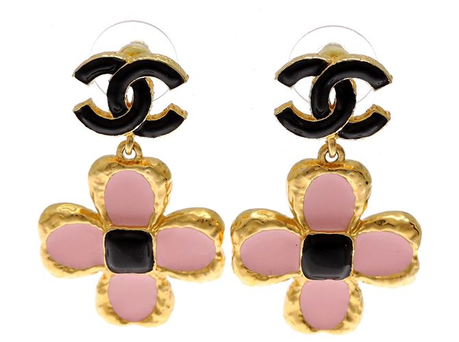 Orecchini da donna Chanel Coco Mark Flower Nero Rosa D'oro 