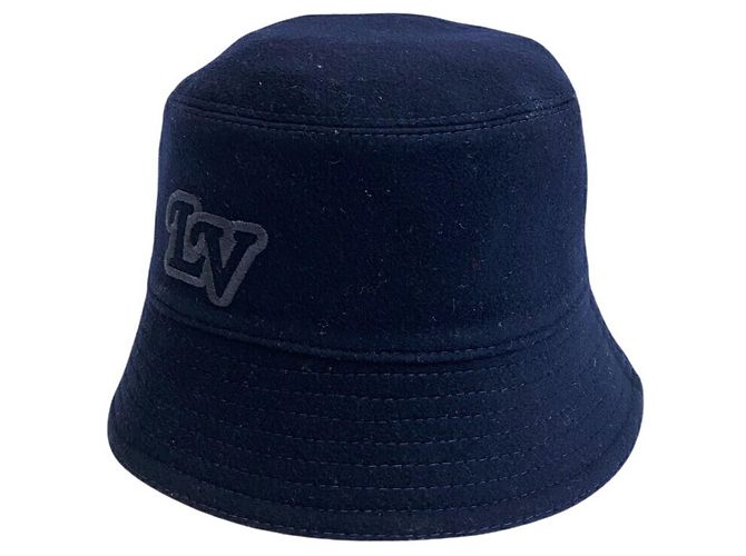Cappello bucket in lana blu navy e rosso Louis Vuitton