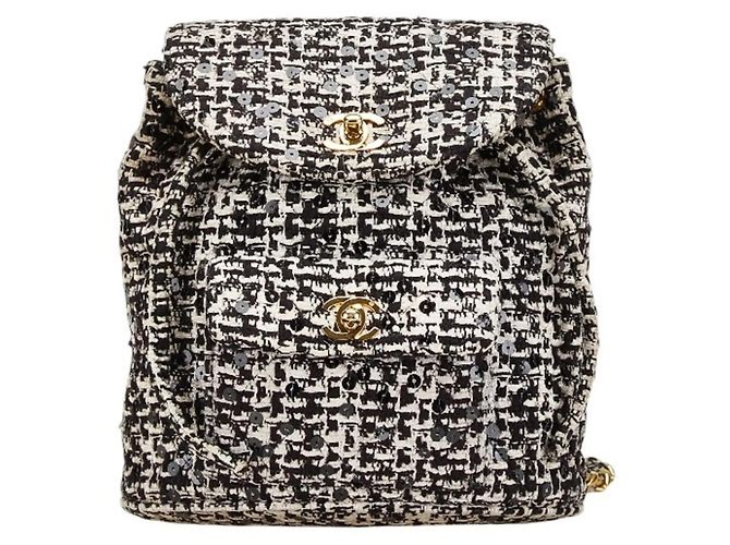 Chanel Matelasse Coco Mark Backpack Black White
