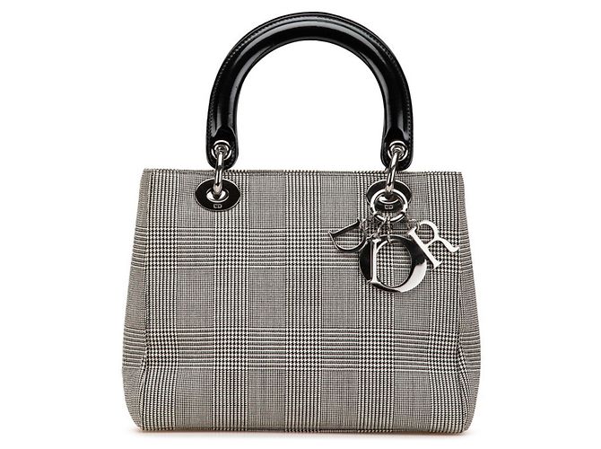 Bolsa Dior Lady Houndstooth de Christian Dior Preto Branco