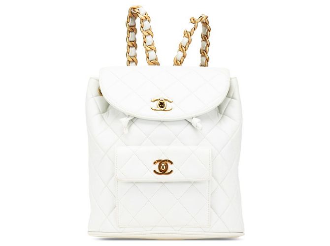CHANEL Matelasse Coco Mark Chain Backpack White