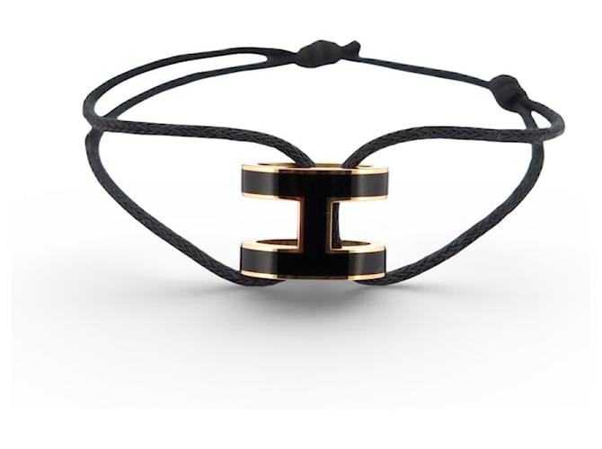 Hermès NEUF BRACELET HERMES PENDENTIF POP H LAQUE NOIR & PLAQUE OR CORDON BANGLE 