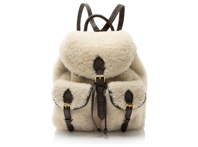 Louis Vuitton Shearling Monogram Canvas LV Ski Backpack Brown Beige