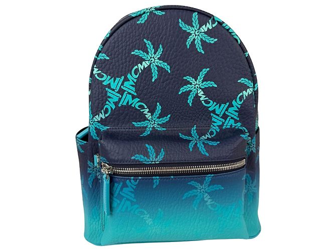 MCM Stark Ceramic Blue Gradation Palm Canvas Backpack