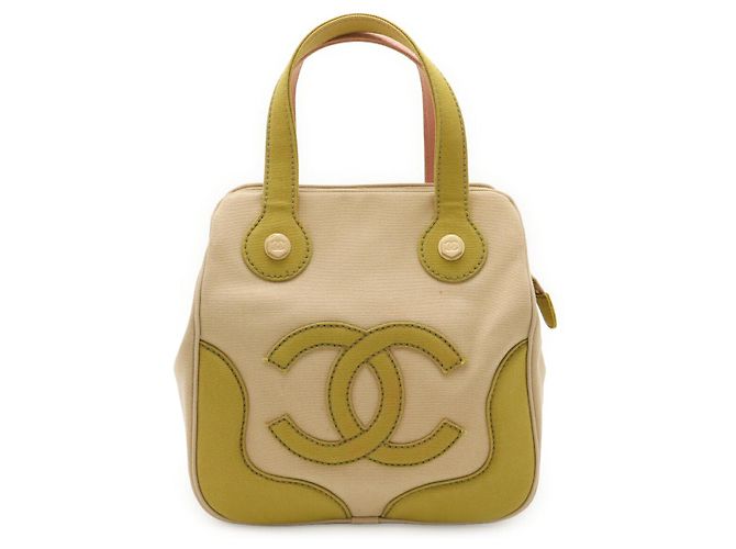 Timeless Bolsa tote em canvas Chanel Coco Mark Rosa Bege Verde