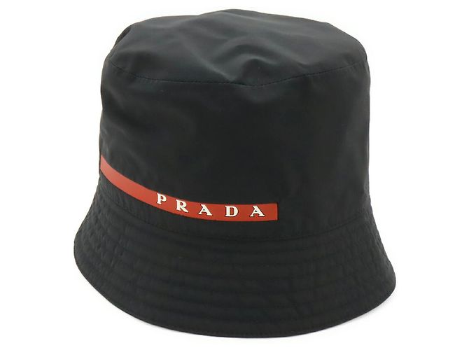 Prada Prada Sport Polyester Bucket Hat Black Red