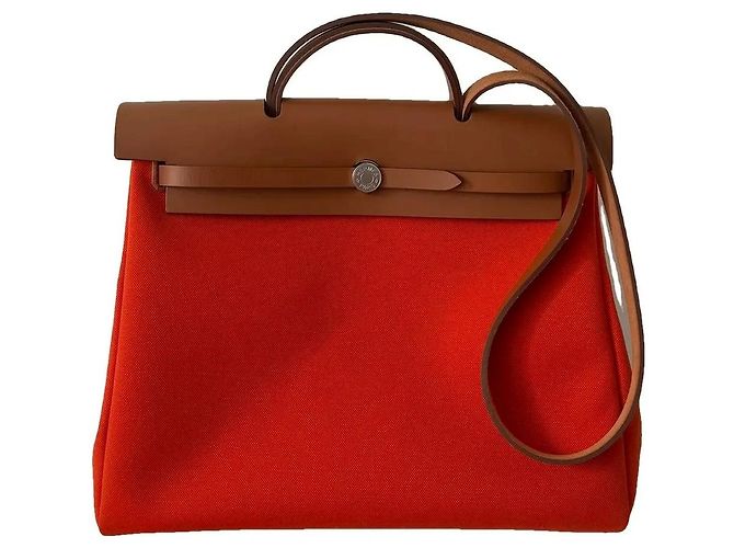 Bolsa Hermès Herbag 39 Laranja de Couro
