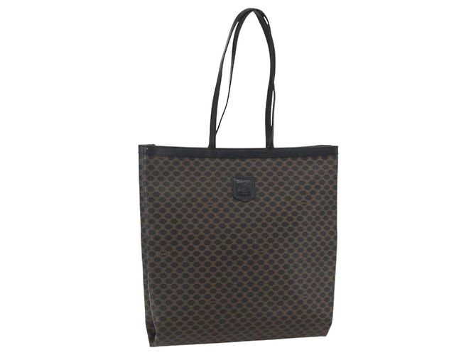 Céline Bolsa de mão em lona Macadam CELINE em couro PVC preto e dourado Auth 170122