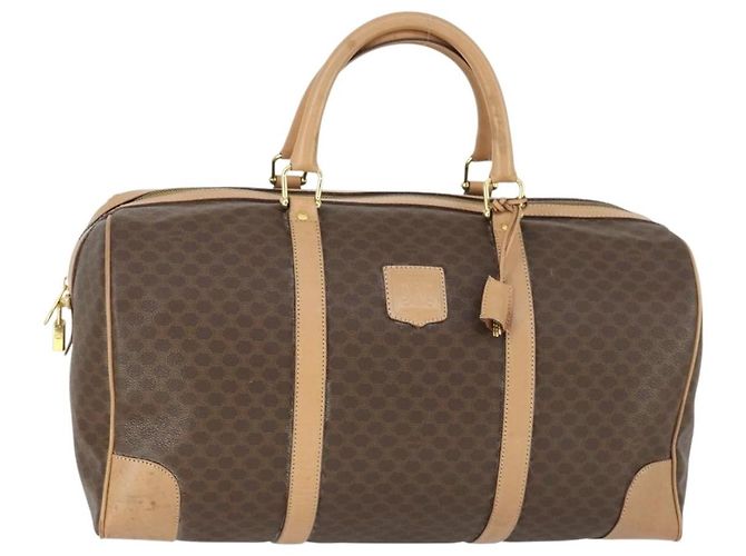 Céline Bolsa Boston em lona Macadam CELINE em couro PVC marrom dourado Auth mr1830