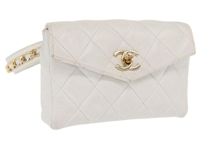 CHANEL Bauchtasche aus Lammleder Gold Weiß CC Auth bs33133 Golden