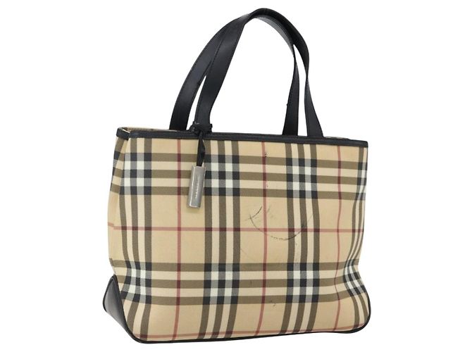 Burberry Bolsa de mão em PVC Nova Check bege Auth BA10104