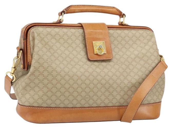 Céline CELINE Macadam Canvas Handtasche PVC 2in1 Beige Gold Auth 168082 Golden