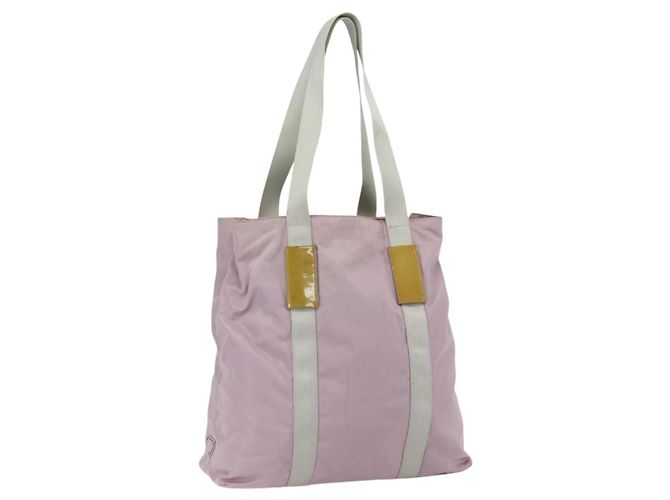 PRADA Tote Bag Nylon Pink Silver Auth bs33040 Silvery