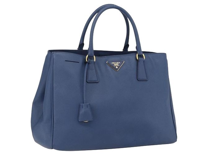 Saffiano Bolsa de mão PRADA em couro Safiano azul ouro Auth bs33165 Dourado