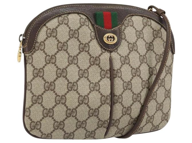 Bolsa Sherry Line GG Supreme Web da GUCCI em PVC bege e dourado 904 02 047 Auth BA9941
