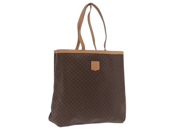 Céline Bolsa tote em lona Macadam CELINE em couro PVC marrom dourado Auth 170367