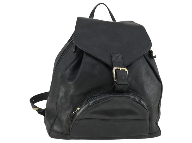 Gianni Versace Backpack Leather Black Gold Auth bs32654 Golden