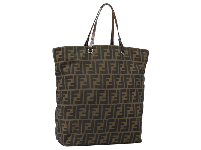 FENDI Zucca Canvas Handtasche Schwarz Braun Auth ep13307