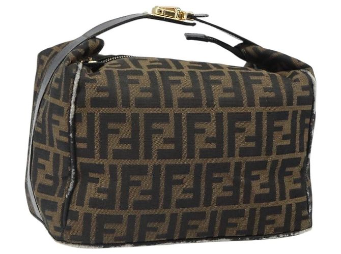 FENDI Zucca Canvas Kosmetiktasche Schwarz Braun Auth 168084