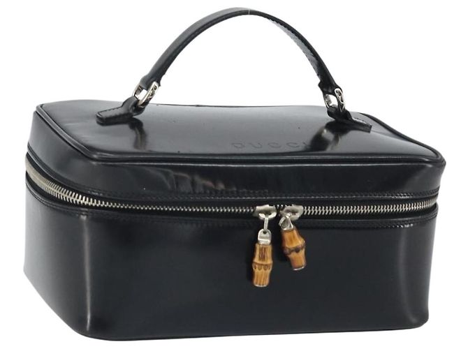 GUCCI Vanity Handtasche Lackleder Schwarz Silber 032 1956 0150 Auth 170292