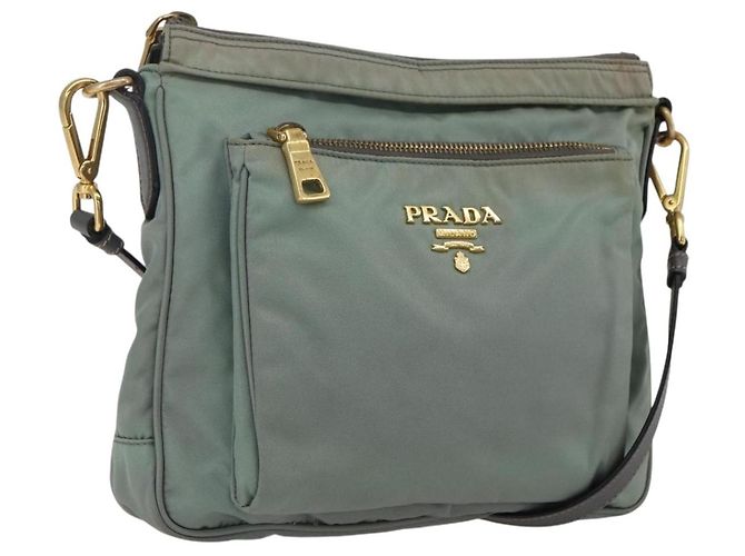 Bolsa de Ombro PRADA Nylon Verde Ouro Auth 170487 Dourado