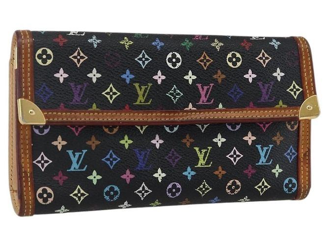 LOUIS VUITTON Monogram Multicolor Porte Tresor Wallet Black M92658 Auth 169654